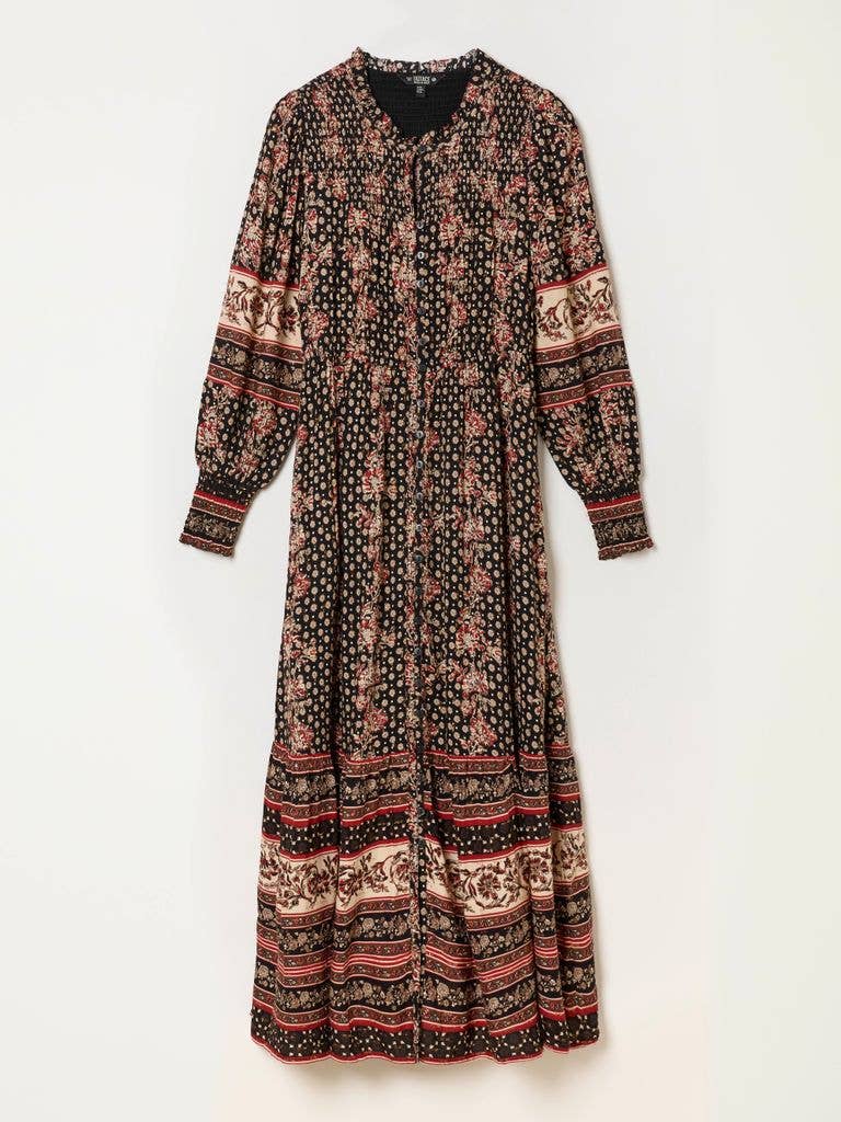 Isabella Black/Red Floral Maxi Dress