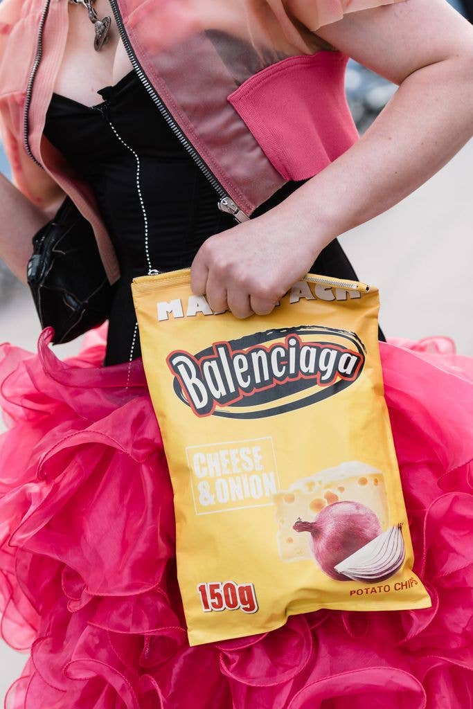 MELBOURNE, AUSTRALIA - FEBRUARY 25: Jo wears a pink translucent leather Rick Owens jacket and Balenciaga potato chip purse at Melbourne Fashion Festival 2026 on February 25, 2026 in Melbourne, Australia. (Photo by Naomi Rahim/Getty Images)