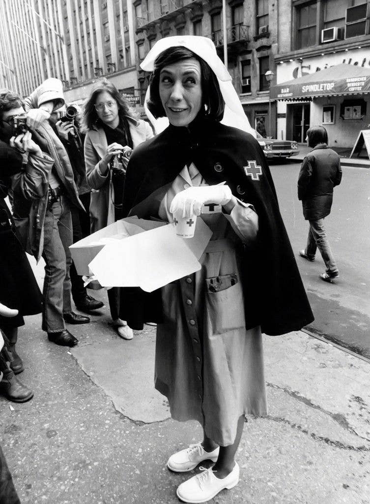 Lily Tomlin promoting her role as Mrs. Beasley from her Broadway show "Appearing Nitely" circa 1977 