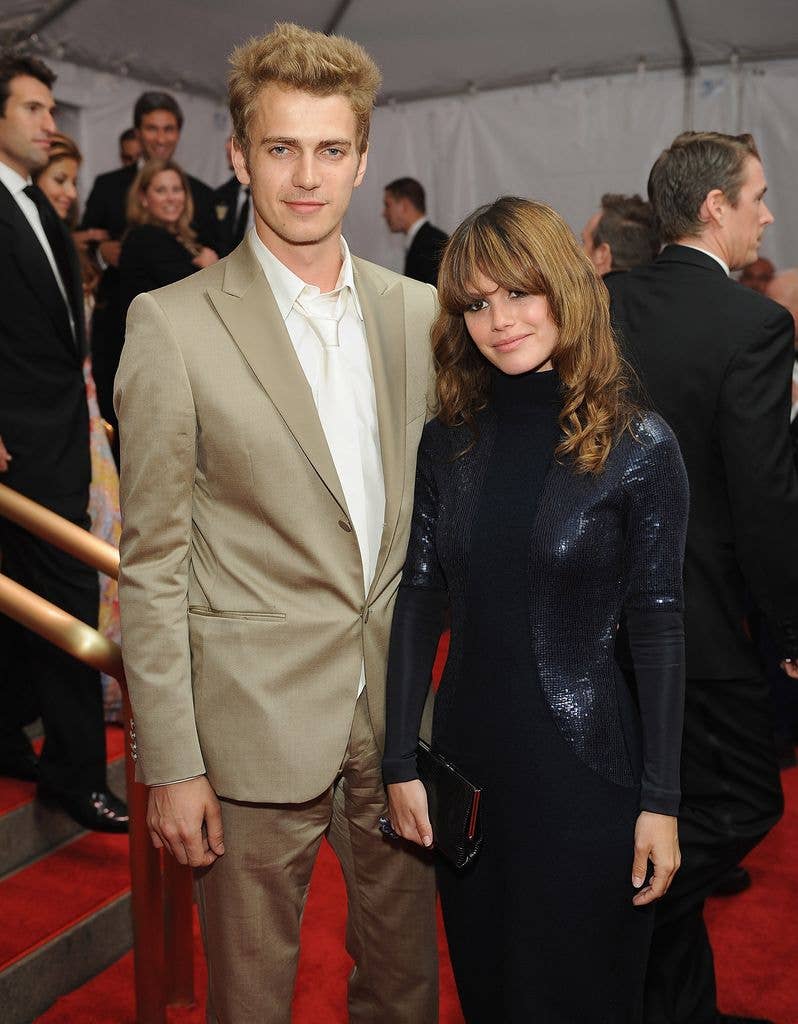 Actor Hayden Christensen and actress Rachel Bilson depart the Metropolitan Museum of Art Costume Institute Gala "Superheroes: Fashion And Fantasy" at the Metropolitan Museum of Art on May 5, 2008 in New York City.