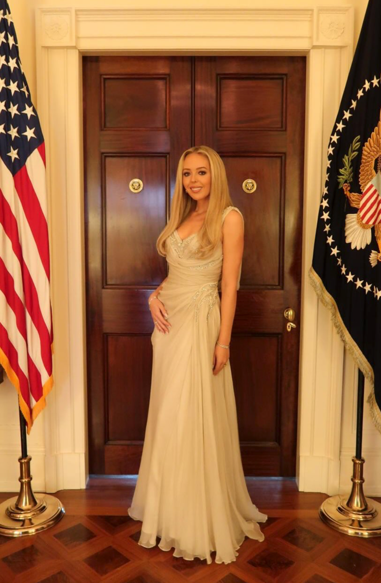Tiffany showed off her elegant evening gown, which featured delicate embellishments and a softly draped silhouette.