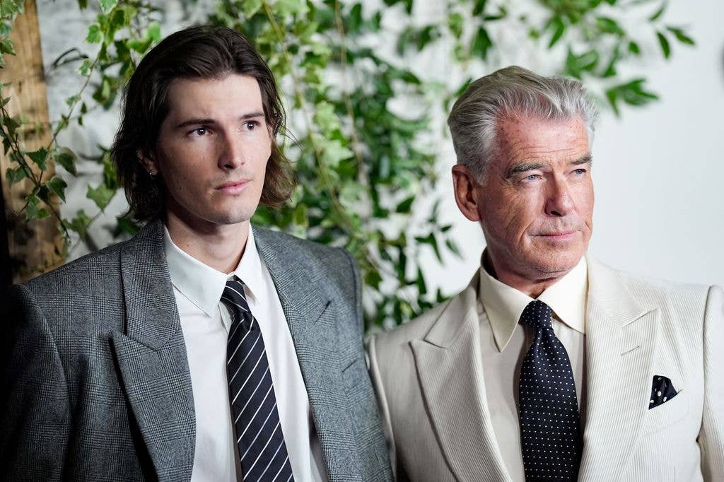 Dylan Brosnan, Pierce Brosnan at Netflix's "The Thursday Murder Club" in August 2025
