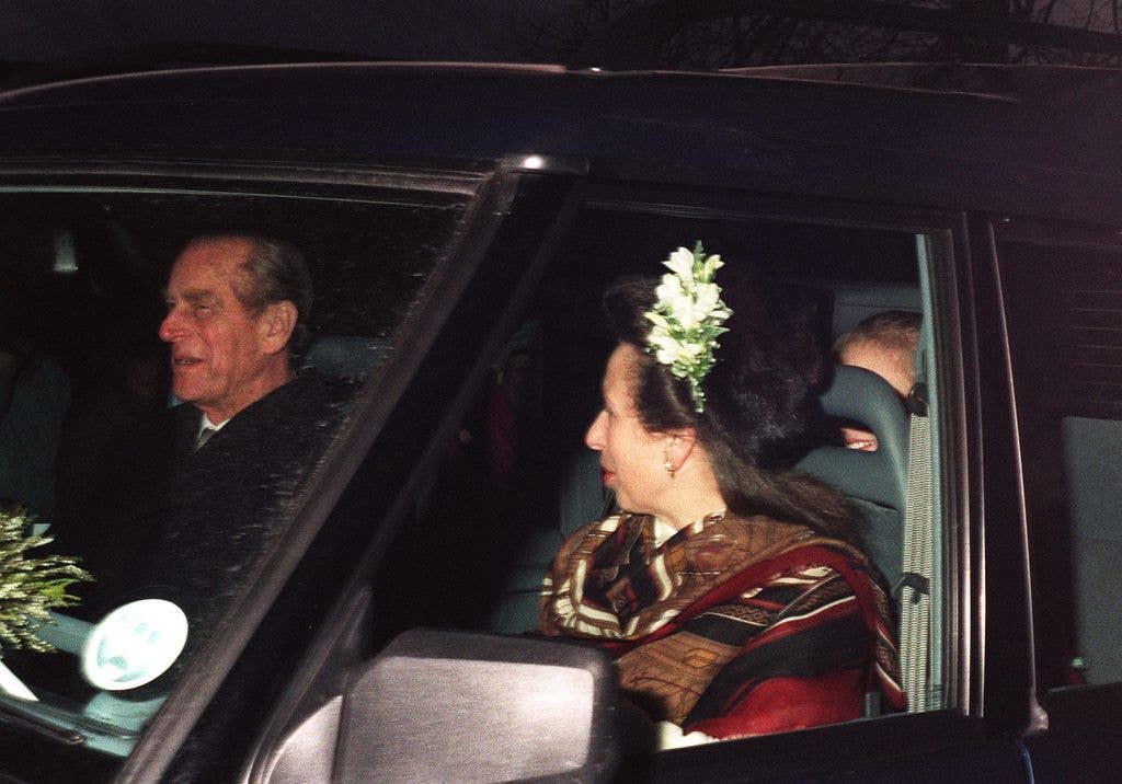 The Princess Royal and Duke of Edinburgh on their way to Craithie Church in Balmoral before her marriage to Commander Tim Laurence.
