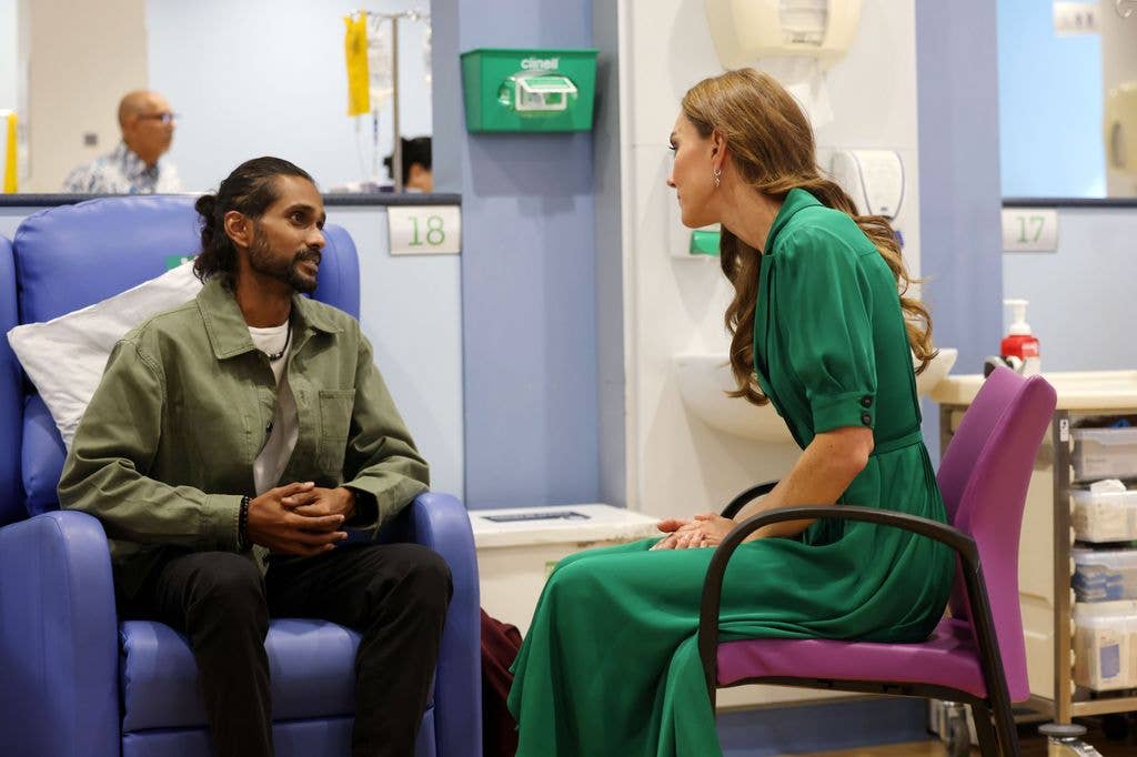 Kate spoke to patient Sam Suriakumar during a visit to The Royal Marsden 