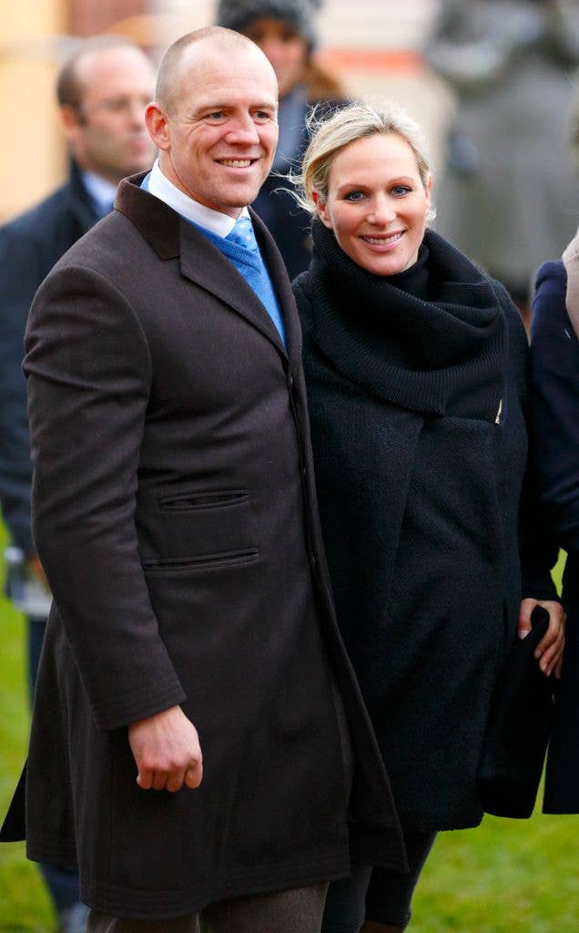 Mike Tindall & Zara Phillips stand in the winners enclosure after Monbeg Dude (owned by Mike Tindall) won the Majordomo Hospitality Handicap Steeple Chase at The International meeting at Cheltenham Racecourse