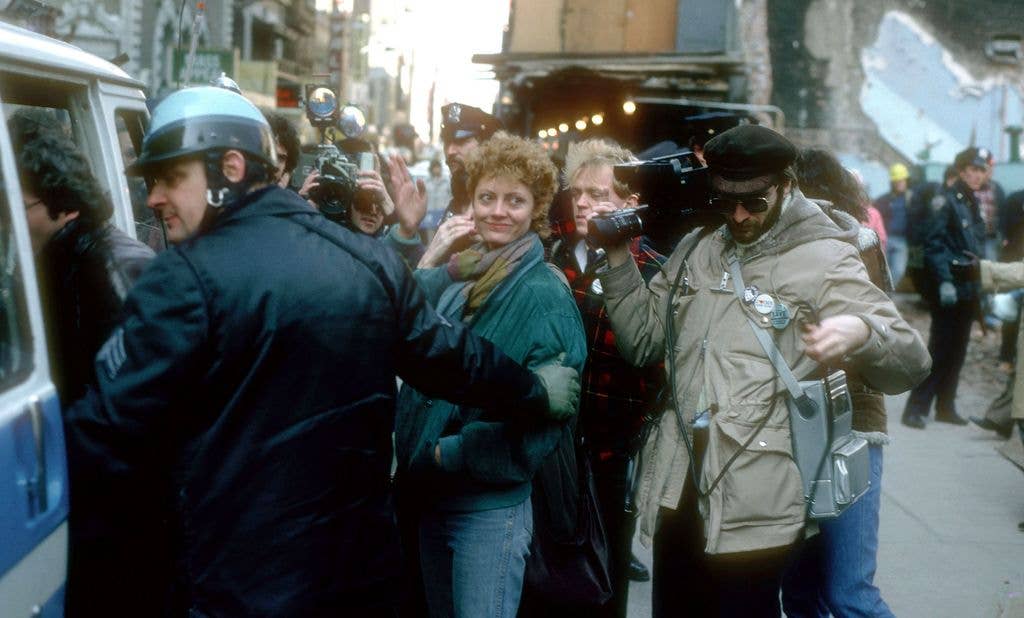 Actress Susan Sarandon gets arrested March 22, 1982 on charges of civil disobedience in New York City. She was protesting the tearing down of the Morosco Theater on Broadway.