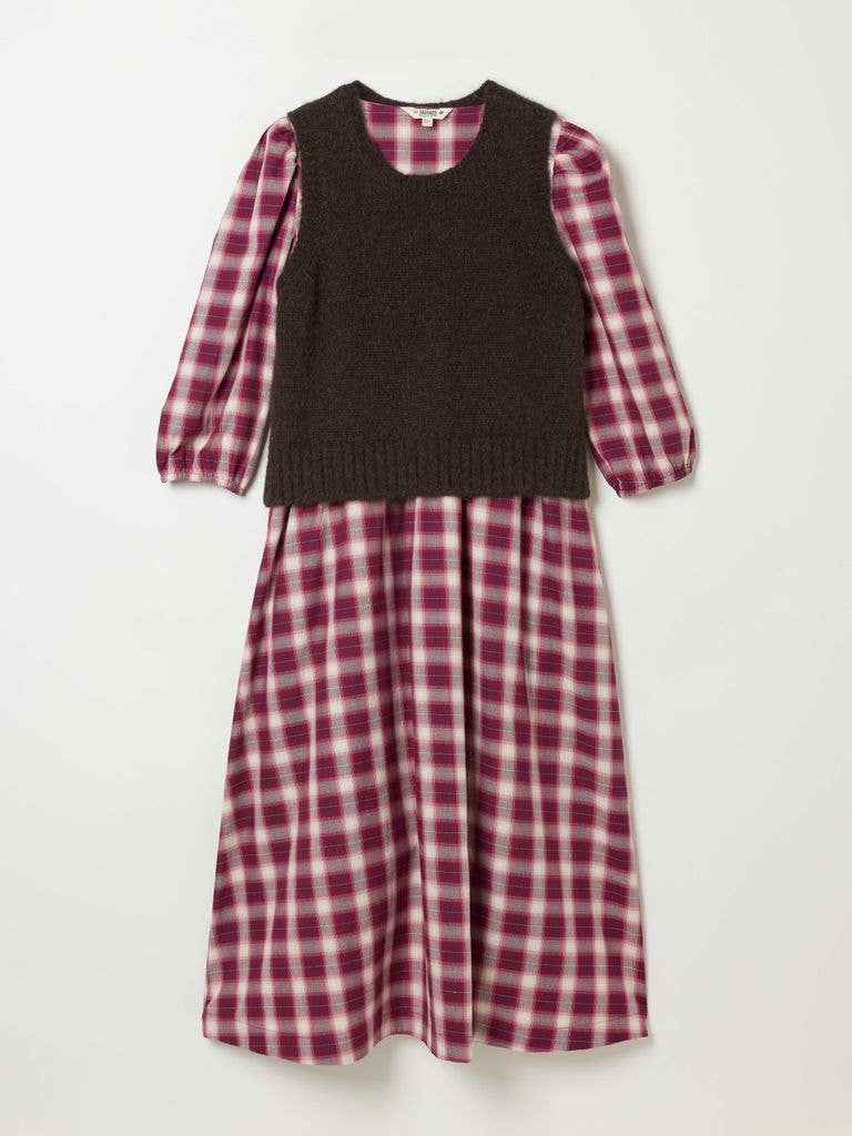 Connie 2 in 1 Red Check Midi Dress with Knitted Tank
