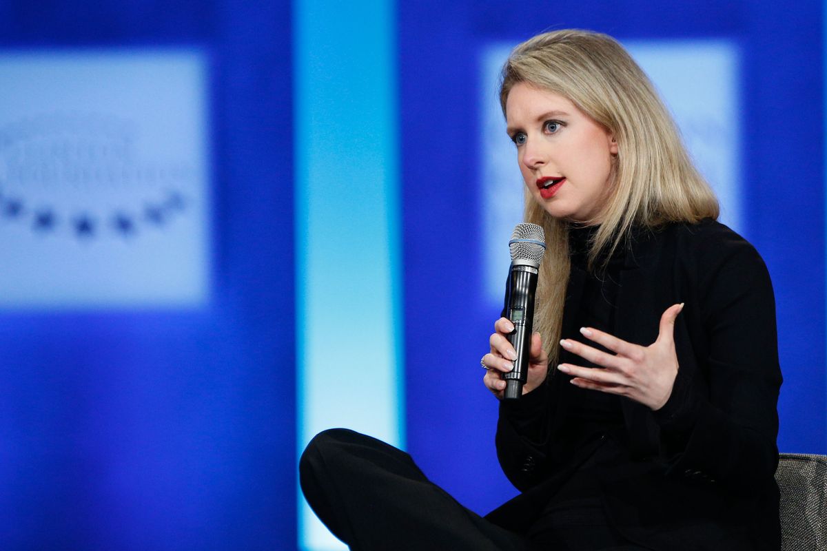 Elizabeth Holmes speaks on stage during the closing session of the Clinton Global Initiative 2015