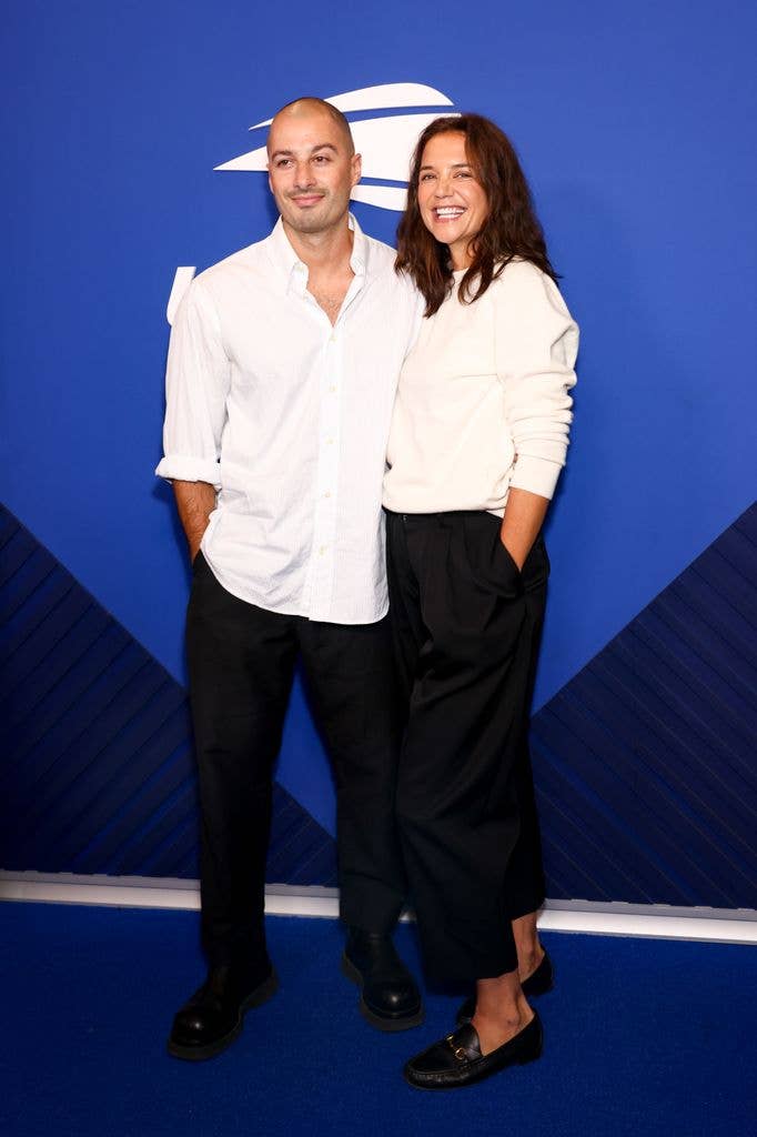Jason Bard Yarmosky and Katie Holmes at The 2026 US Open Men's Tennis Final Blue Carpet held at USTA Billie Jean King National Tennis Center on September 13, 2026 in New York, New York
