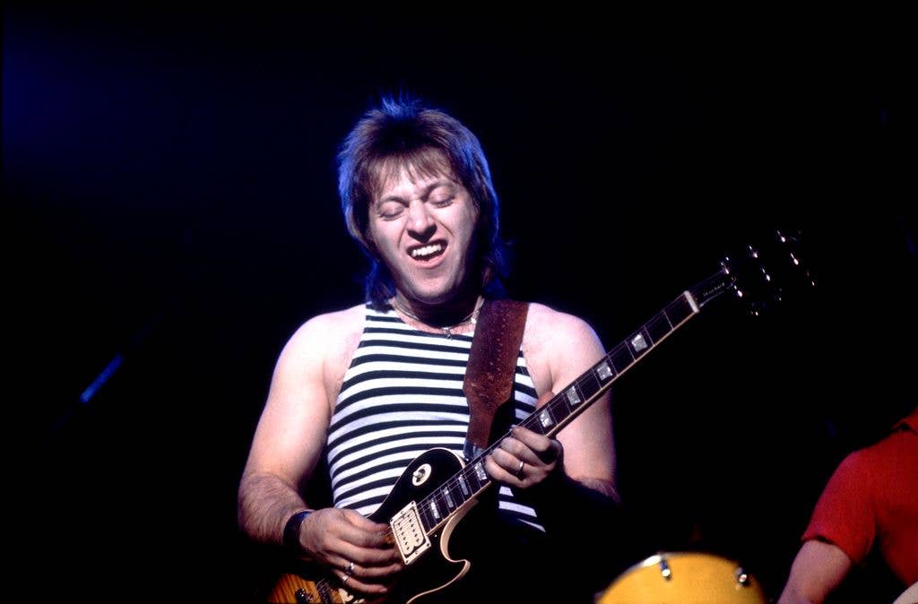 Guitarist Aldo Nova performs at the Aragon Ballroom in Chicago, Illinois, April 9, 1982. 