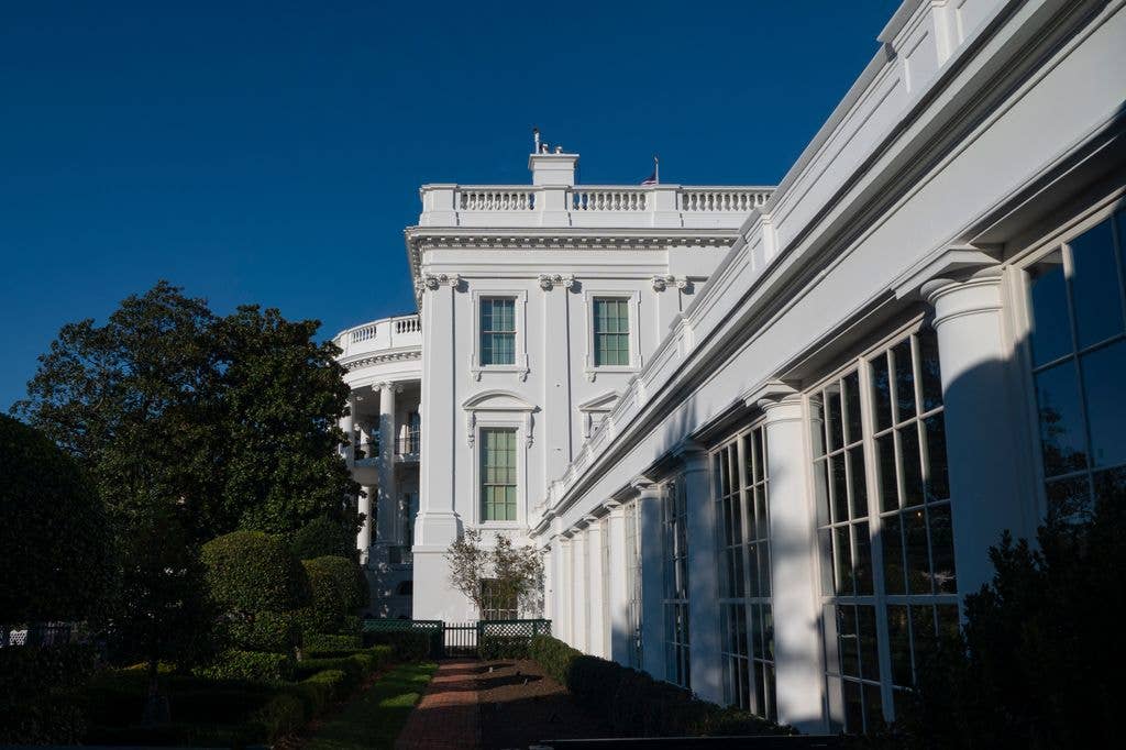 The East Wing of the White House is seen on a clear, fall day on November 08, 2023 in Washington DC