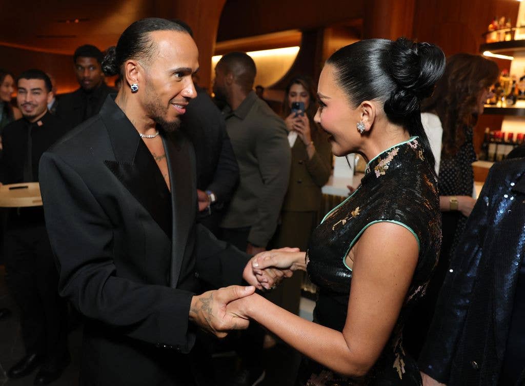 Lewis Hamilton and Kim Kardashian attend the Lucas Museum of Narrative Art Opening Night at Lucas Museum of Narrative Art on September 19, 2026 in Los Angeles, California.