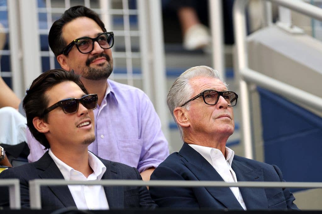 Pierce Brosnan attends the Men's Singles Final match between Alexander Zverev of Germany and Ben Shelton of the United States on Day Fifteen of the 2026 US Open at USTA Billie Jean King National Tennis Center on September 13, 2026 in the Flushing neighborhood of the Queens borough of New York City.