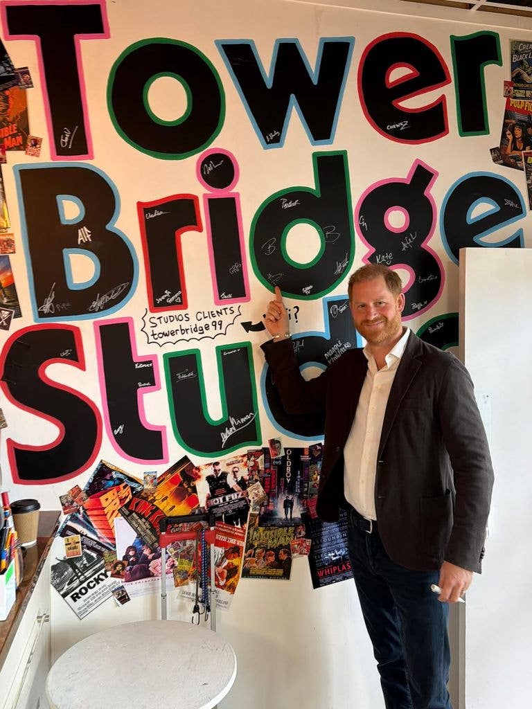 Prince Harry writing on Tower Bridge Studios celebrity wall