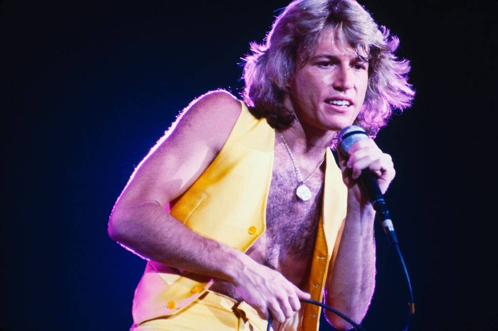Andy Gibb performing on stage in 1978.