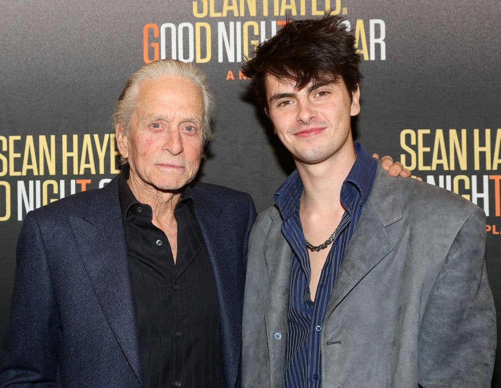 Michael Douglas and Dylan Michael Douglas at the opening night of "Goodnight, Oscar"
