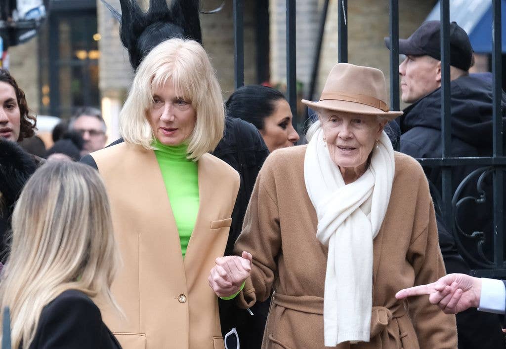 Joely Richardson (L) and Vanessa Redgrave attend Dame Vivienne Westwood's memorial service at Southwark Cathedral on February 16, 2023 in London