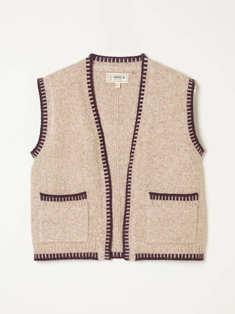 Hattie Natural Knitted Edge to Edge Sleeveless Cardigan