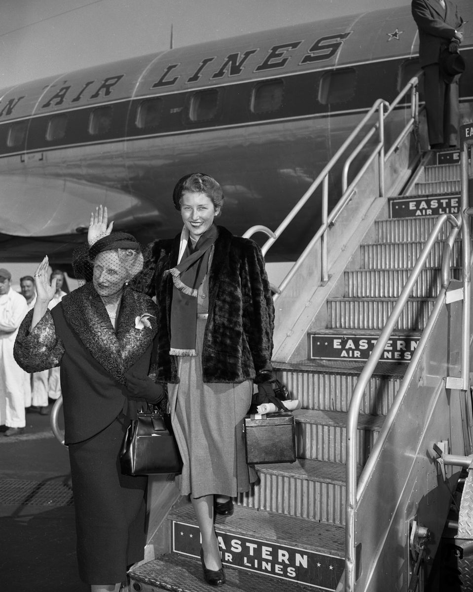 Crown Princess Märtha of Norway and her daughter, Princess Astrid, arrived at New York International Airport on October 15, 1953, one year before Astrid assumed the role of Norway’s first lady following her mother’s death.