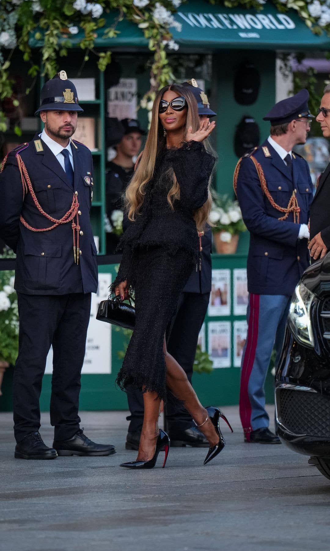 Naomi Campbell arrives at Vogue world show during the Milan Fashion Week - Womenswear Spring/Summer 2027 on September 22, 2026 in Milan, Italy.