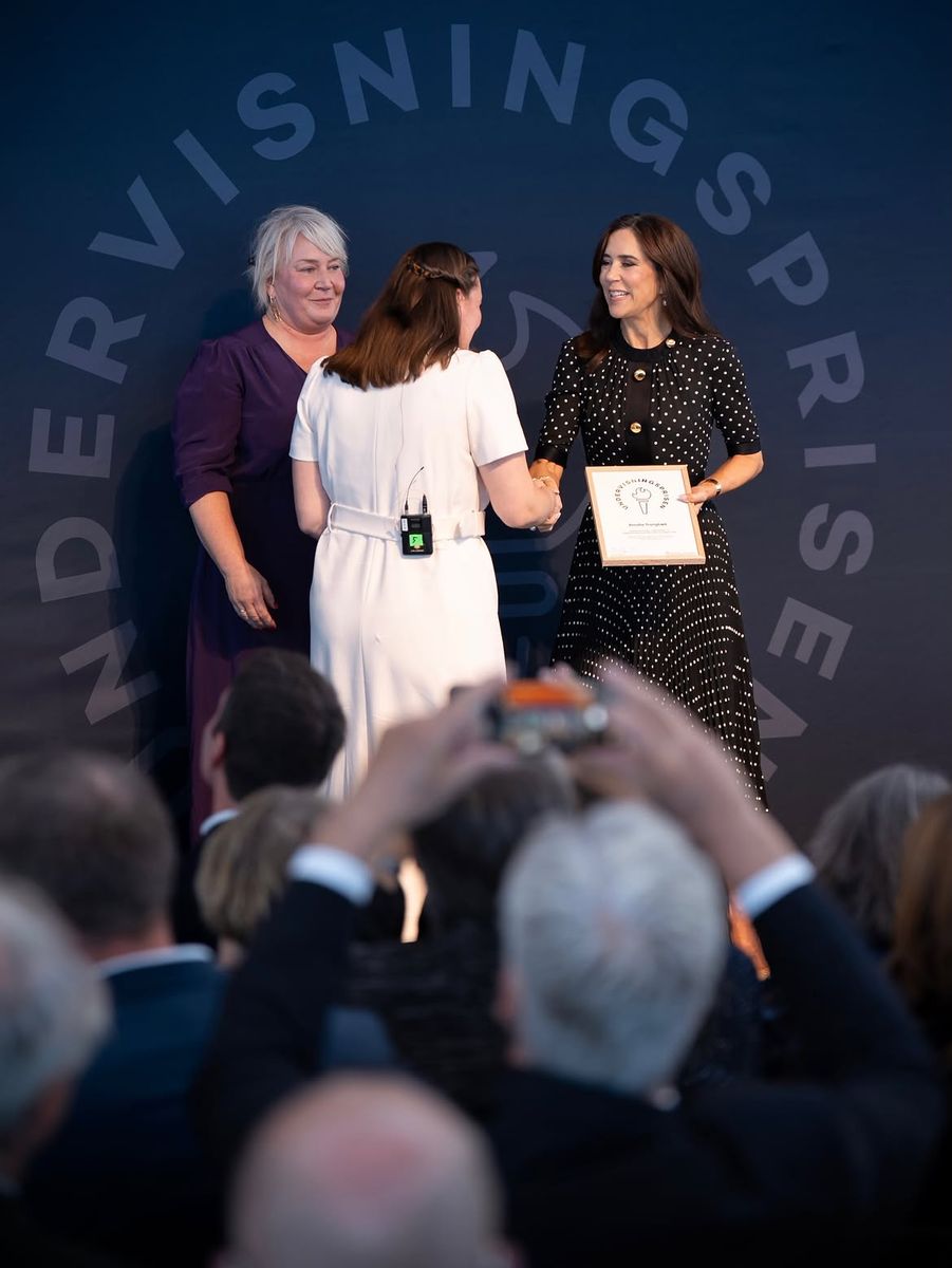The royal appearance came as Mary joined Research, Education and Digitalisation Minister Christina Egelund to present Denmark's 2026 Teaching Prize. 