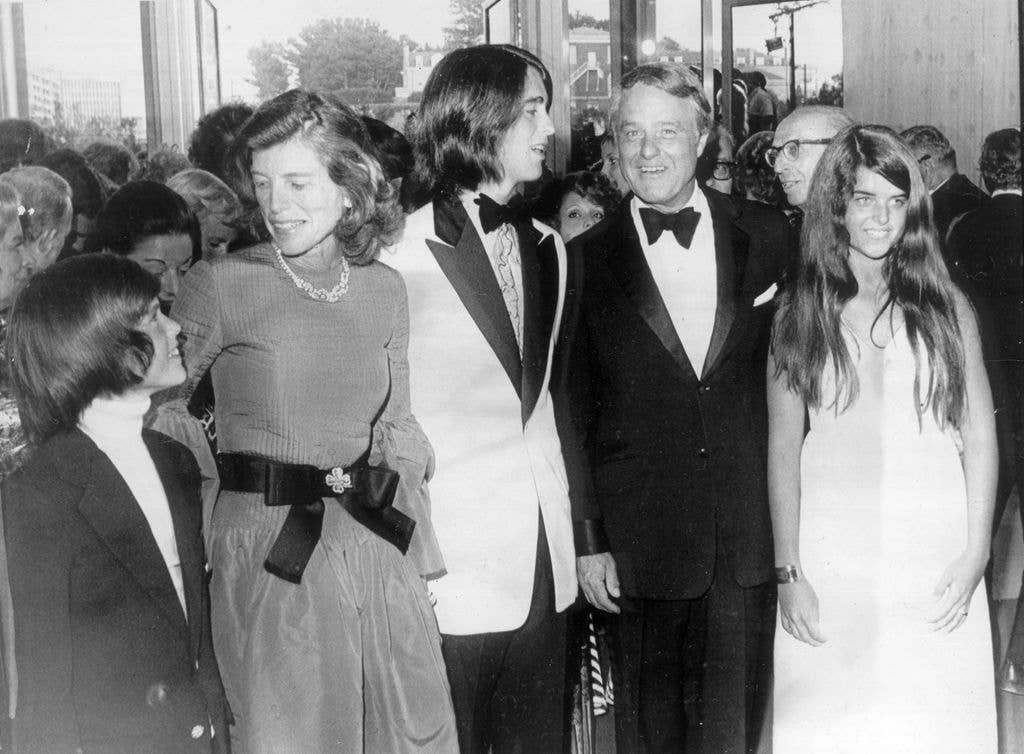 Maria Shriver, far right, at the grand opening of the JFK Center for the Performing Arts in 1971. She is flanked by her father and mother, Sargent Shriver and Eunice Kennedy, and siblings Tim and Robert Jr.