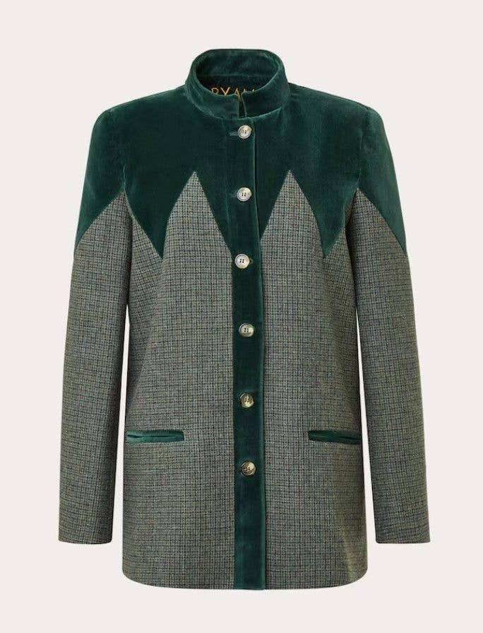 Beatrice wore this stunning velvet-trimmed jacket by BYAN