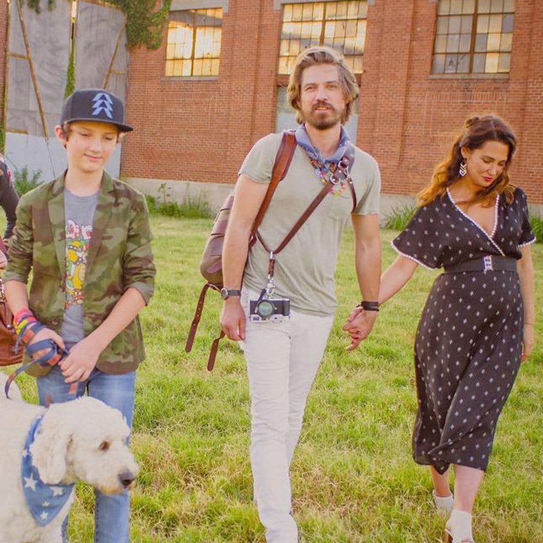 Taylor Hanson with his pregnant wife Natalie Hanson, pictured with their kids Ezra, Wilhelmina, Viggo, Penelope and River Hanson, shared on Instagram
